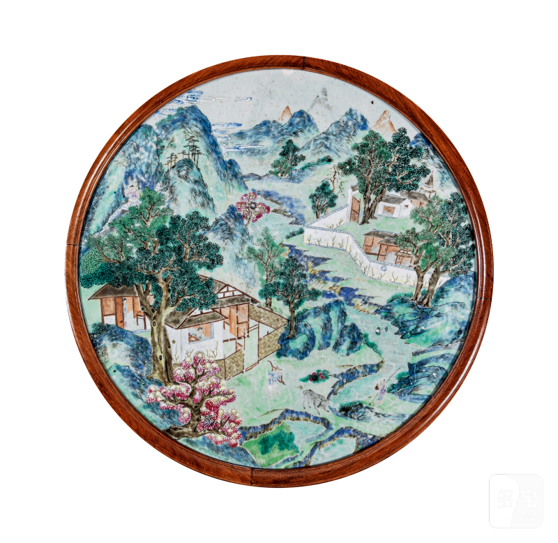 清乾隆 粉彩“渔樵耕读”图圆形瓷板 - 图3
